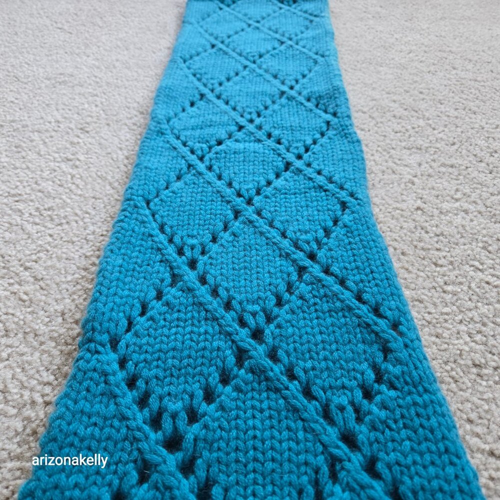 NWT Cashmere Knit Scarf Teal Blue Green Adrienne Vittadini Chunky Pointelle - Picture 1 of 9